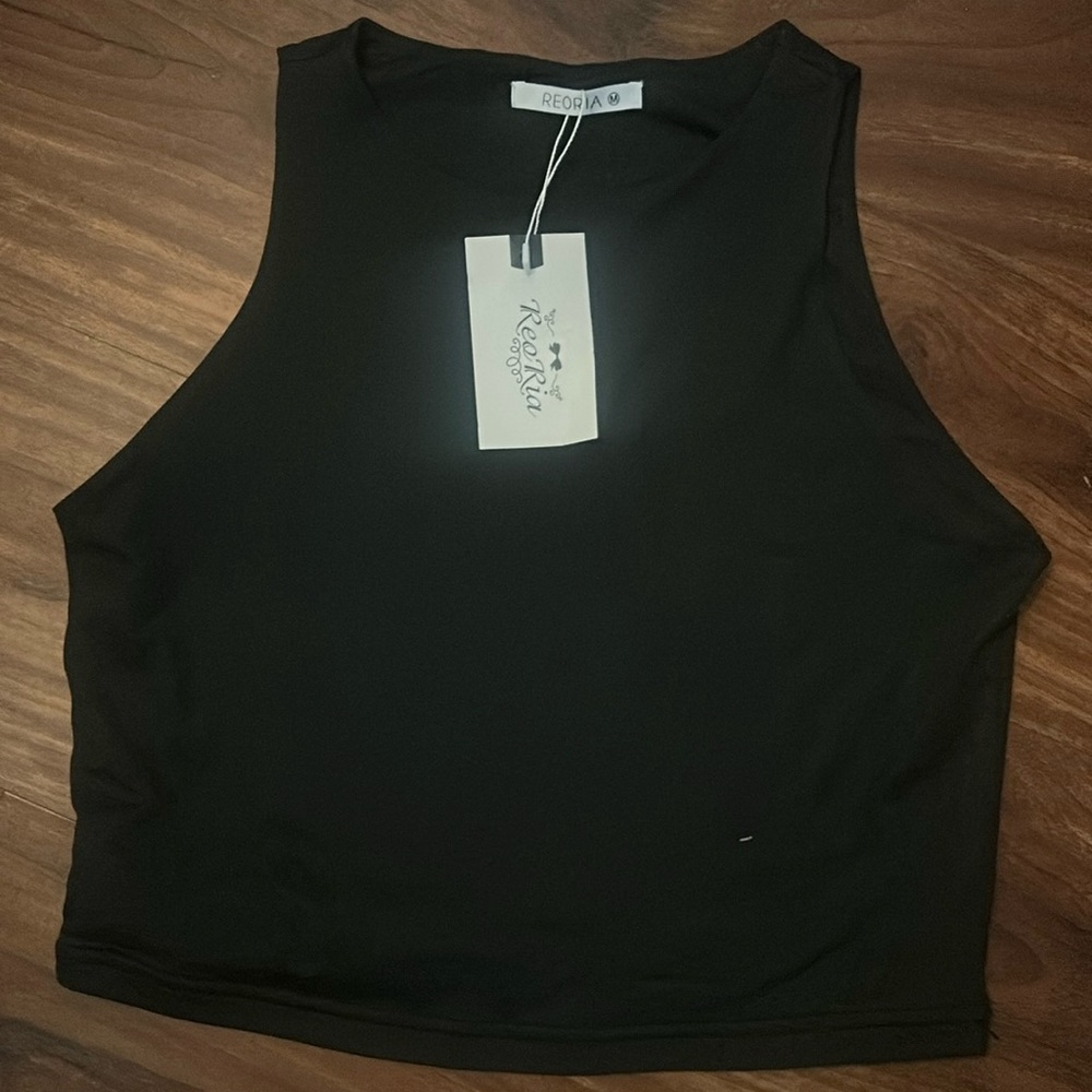 NWT Rioria Black racerback crop top